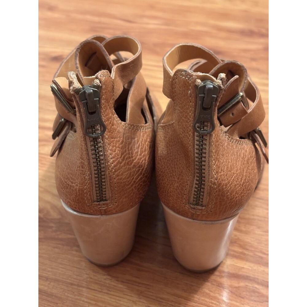 Boho Kork-Ease Leather Ankle Strap Wedge Booties Brown US 10 EU 42 Round Toe - Picture 3 of 15